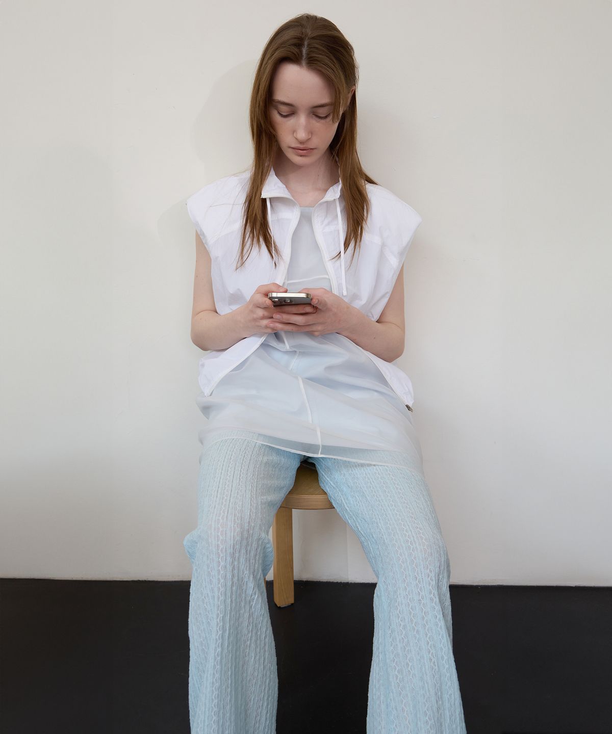 르바(LEVAR) Eyelet Lace Layered Pants - Clear Sky-blue