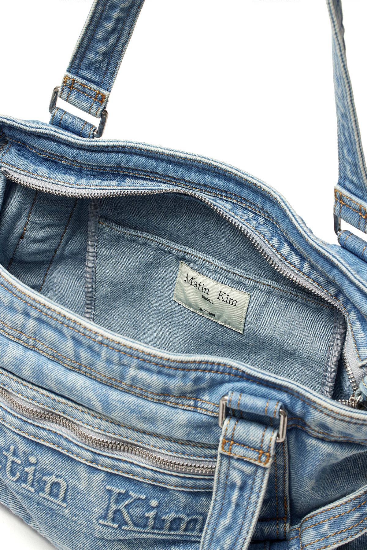 MUSINSA | MATIN KIM MATIN WASHED DENIM SQUARE BAG IN LIGHT BLUE