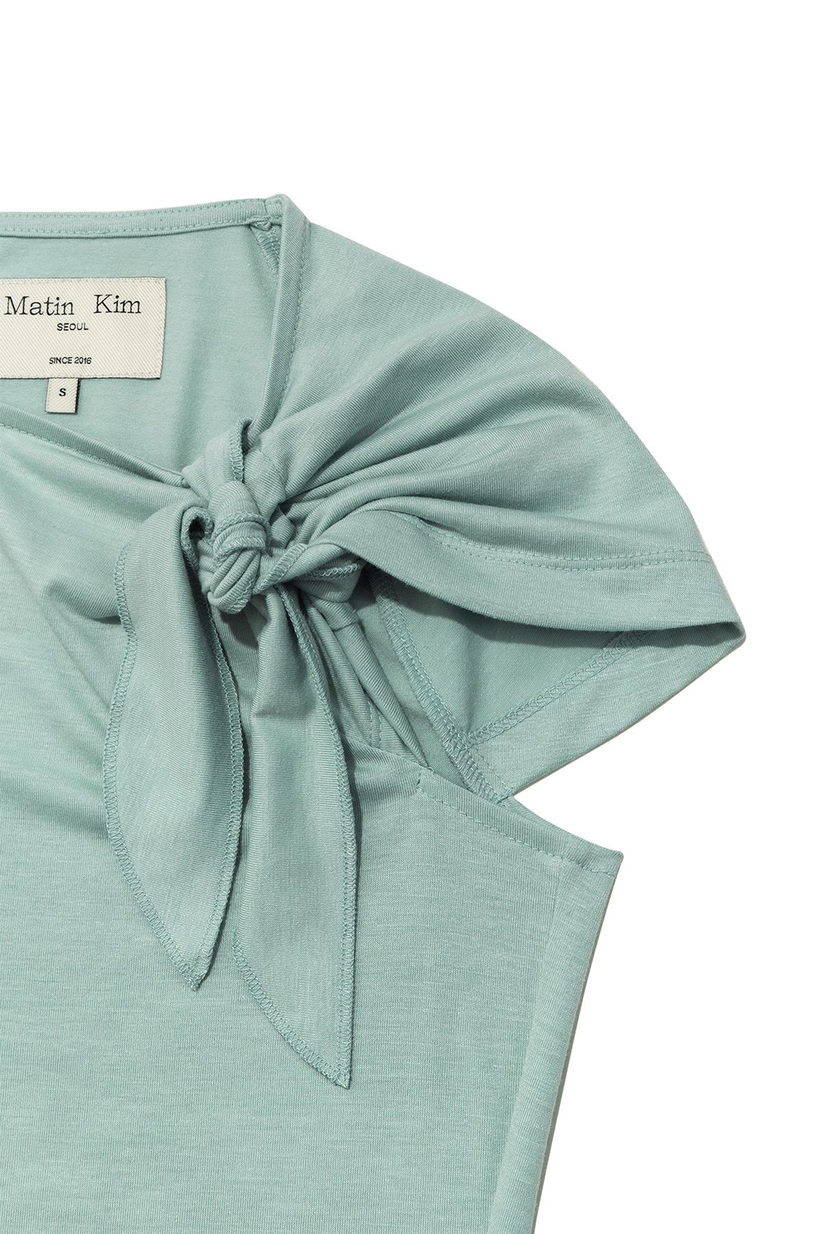 MUSINSA | MATIN KIM UNBALANCE TIED SHIRRING TOP IN MINT