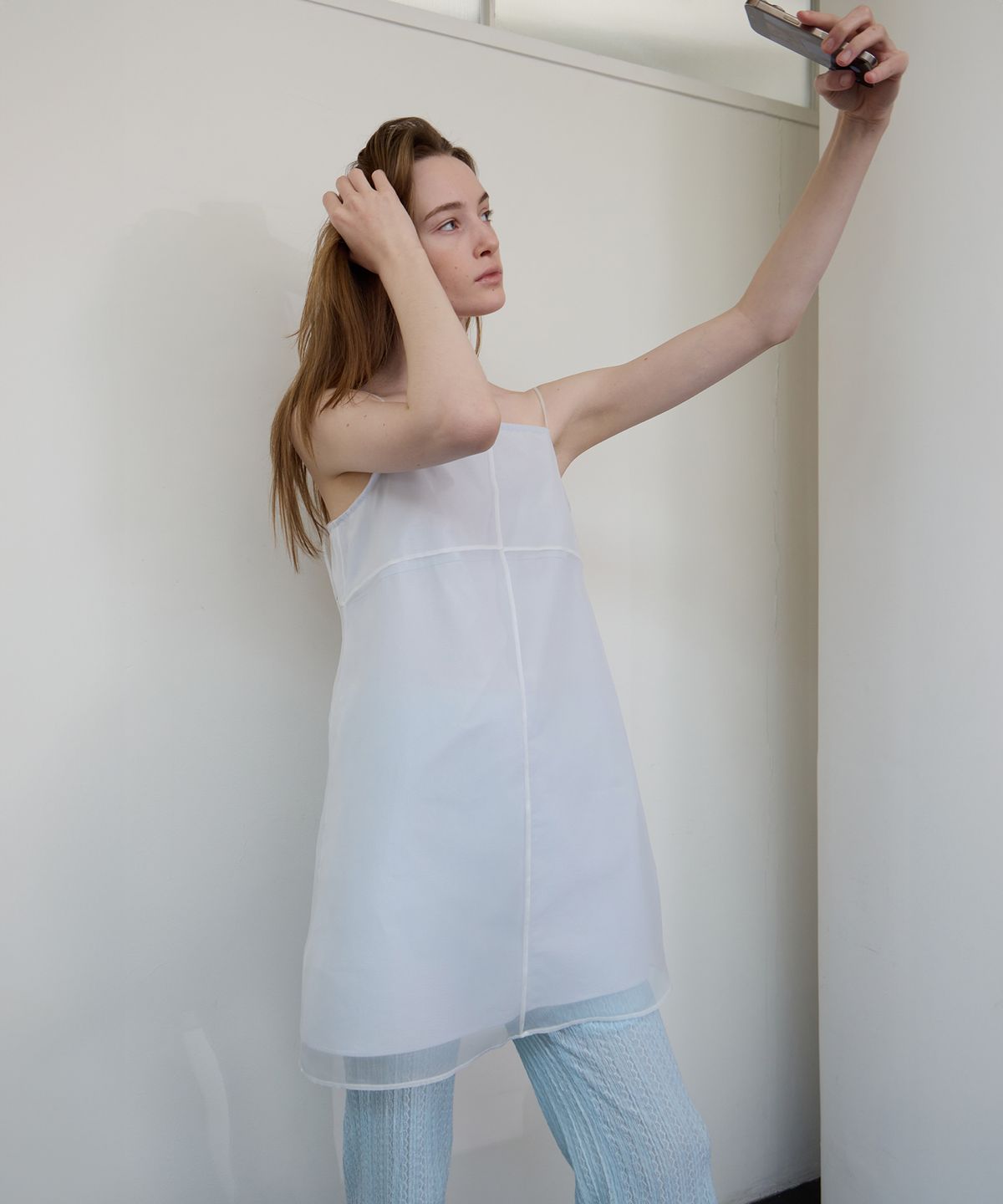 르바(LEVAR) Layered Sheer Slip Dress - Powder Blue