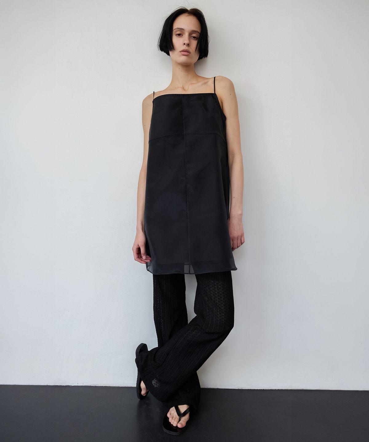 르바(LEVAR) Layered Sheer Slip Dress - Black