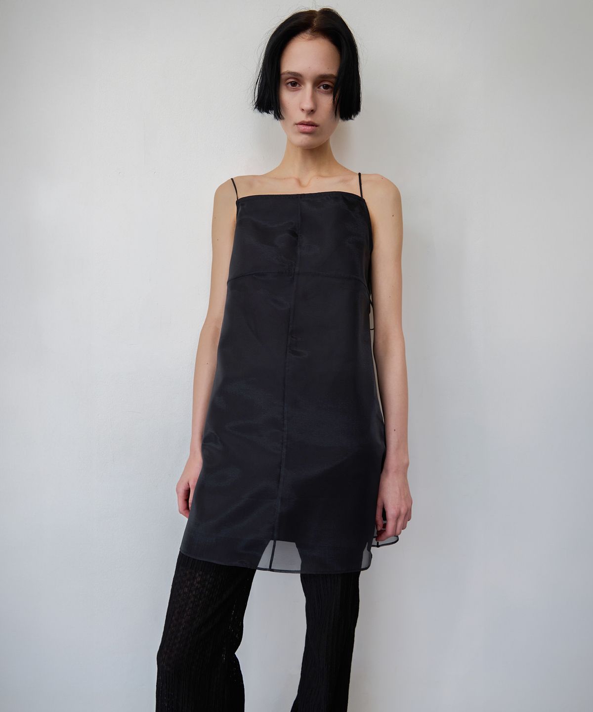 르바(LEVAR) Layered Sheer Slip Dress - Black