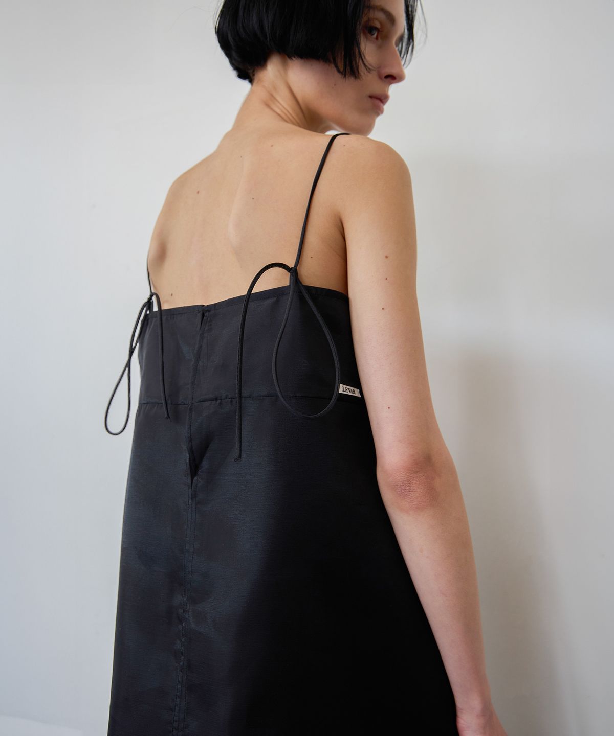 르바(LEVAR) Layered Sheer Slip Dress - Black
