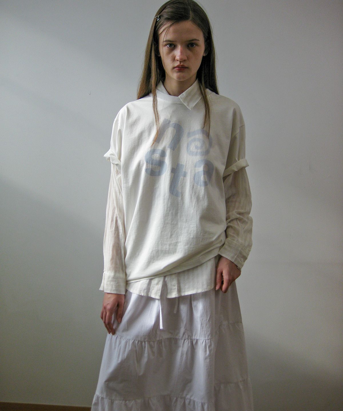 나츠(NAATS) At logo oversized t-shirt, white