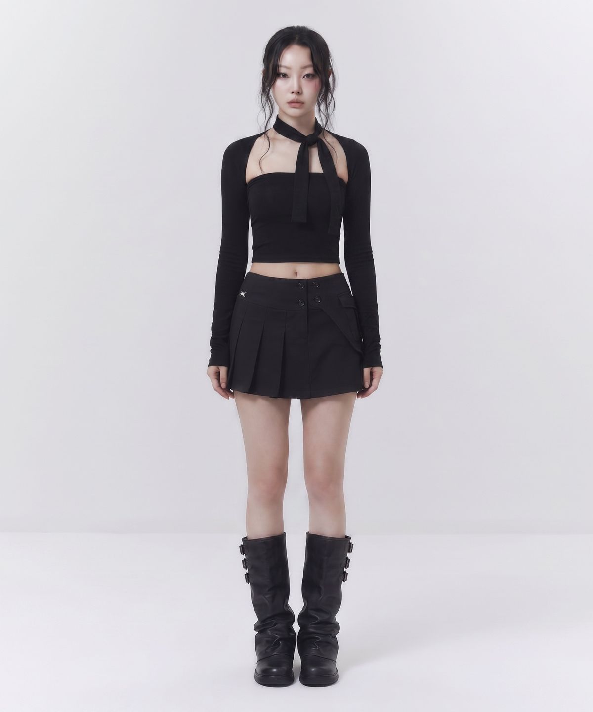 인어데이즈(INADAZE) 플리츠 포켓 카고 미니 스커트 (블랙)