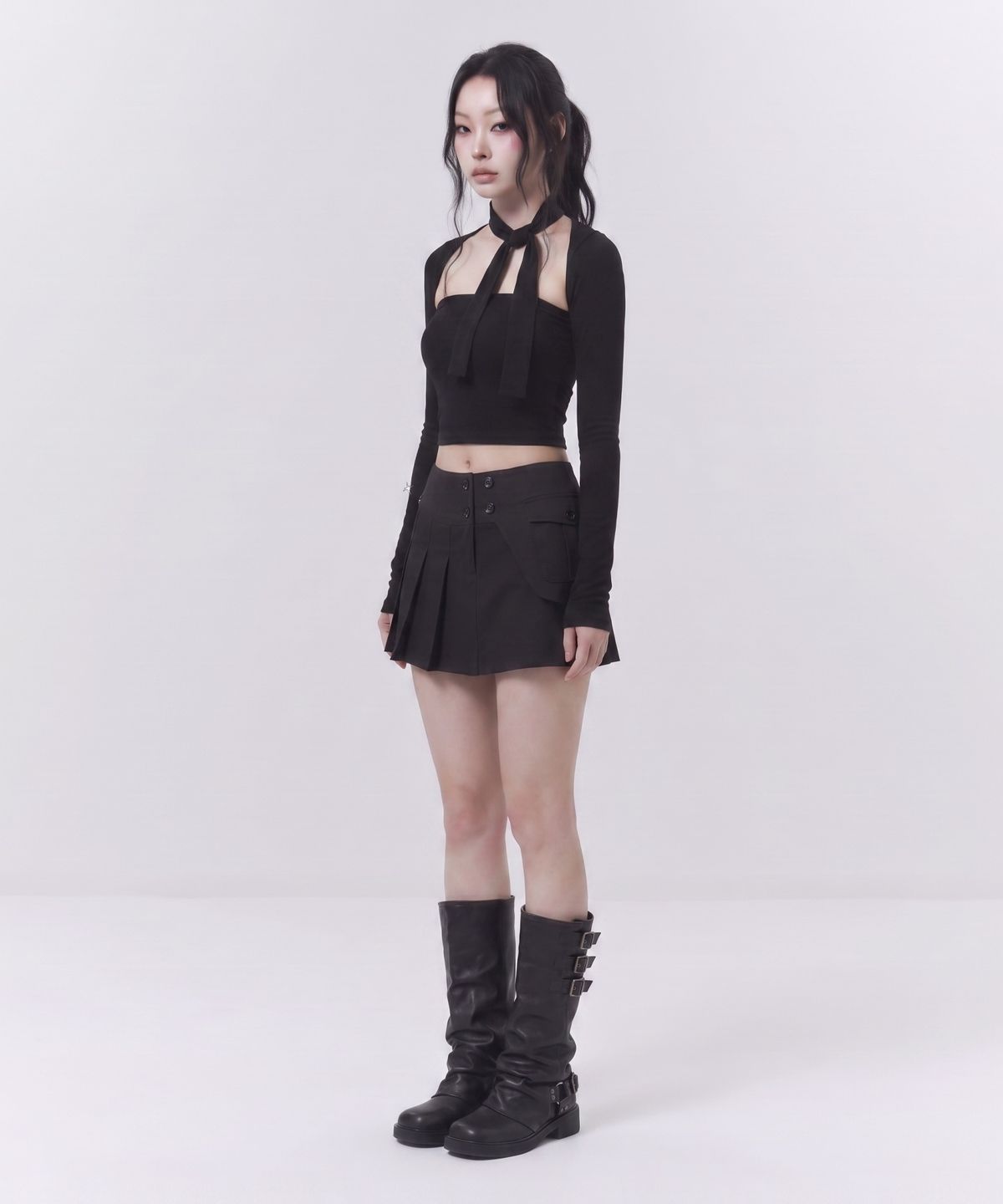 인어데이즈(INADAZE) 플리츠 포켓 카고 미니 스커트 (블랙)