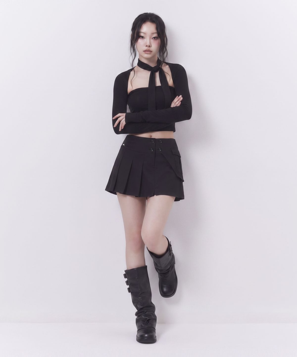 인어데이즈(INADAZE) 플리츠 포켓 카고 미니 스커트 (블랙)