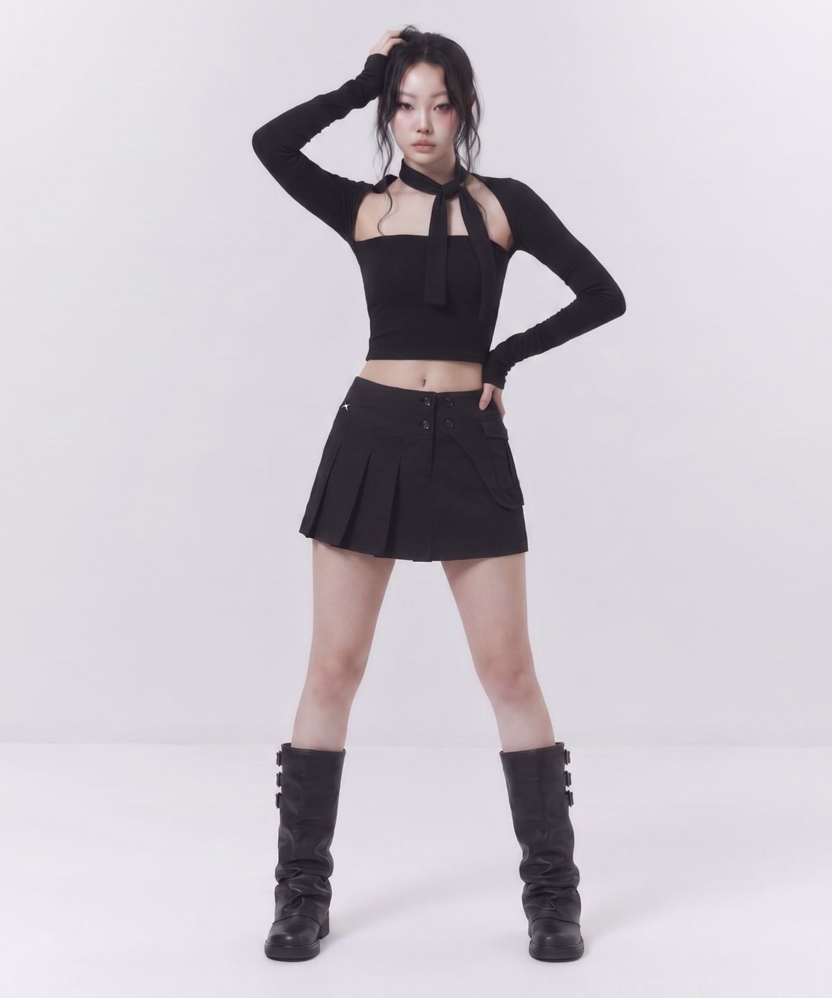 인어데이즈(INADAZE) 플리츠 포켓 카고 미니 스커트 (블랙)