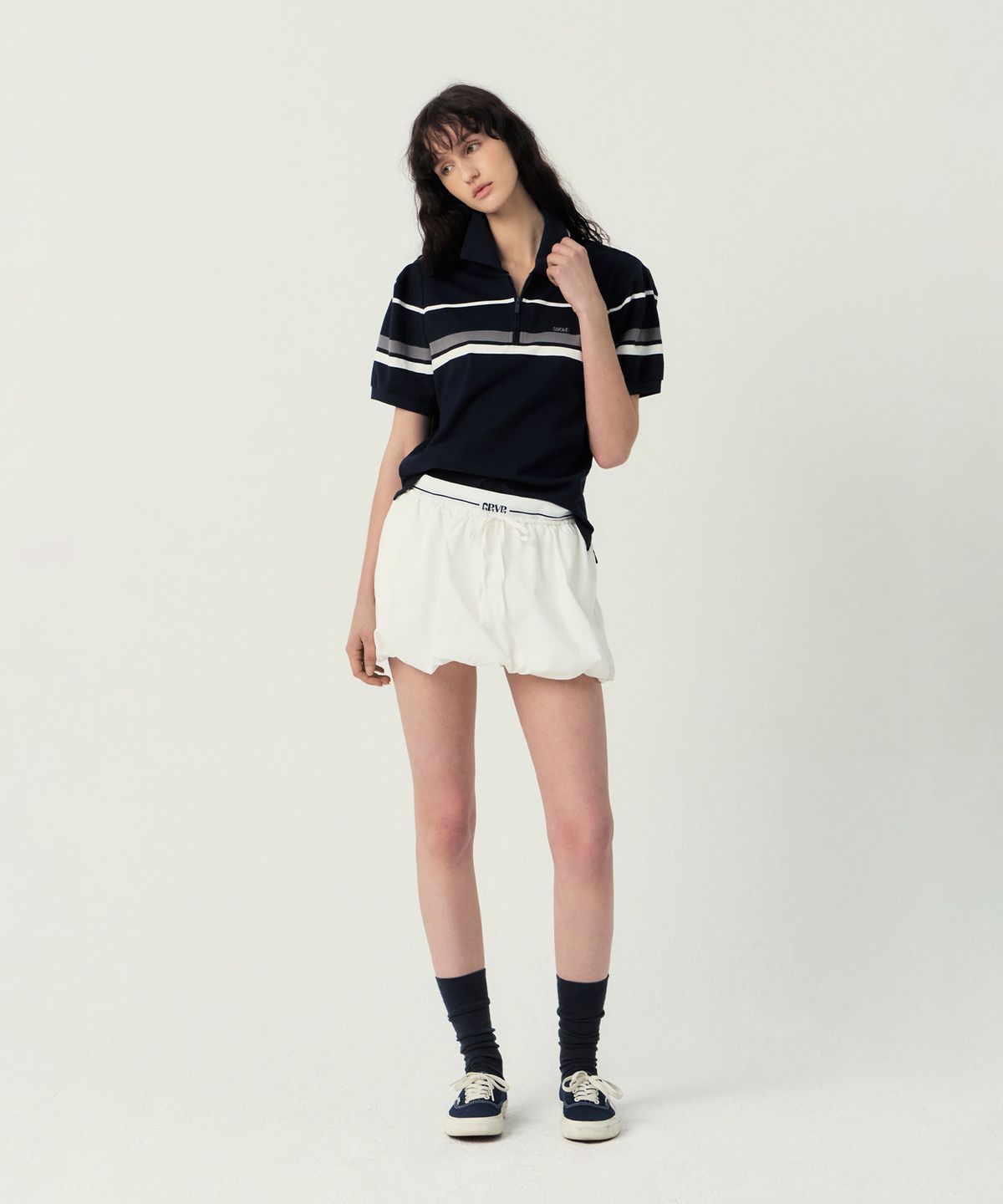 그로브(GROVE) LIAM HALF ZIP-UP COLLAR T-SHIRT (NAVY)