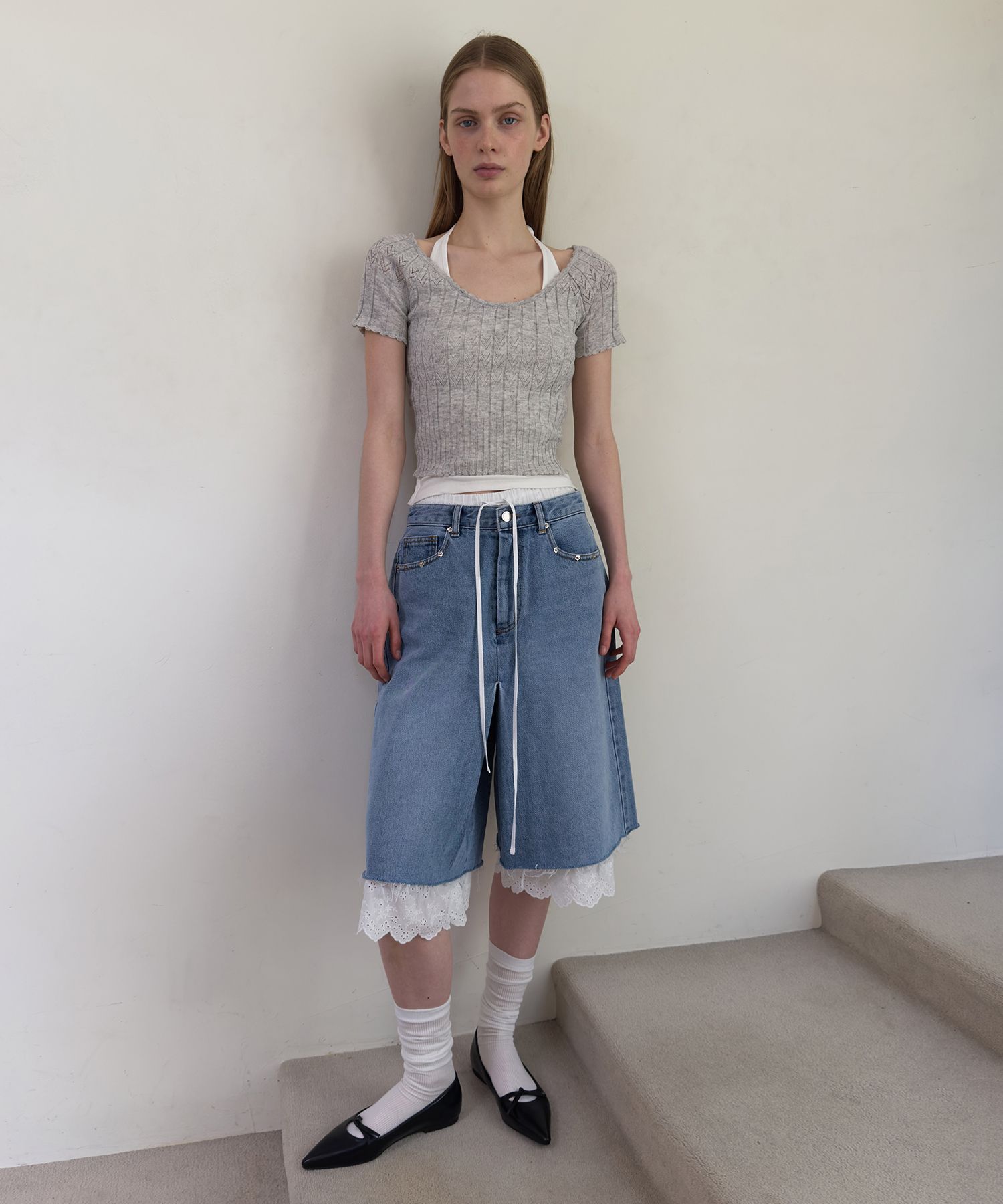 Tシャツ・カットソー DIAGONAL : 25SS / SCALLOP HALF SLEEVE KNIT (2COLORS) MUSINSA | DIAGONAL SCALLOP HALF SLEEVE KNIT (melange grey)