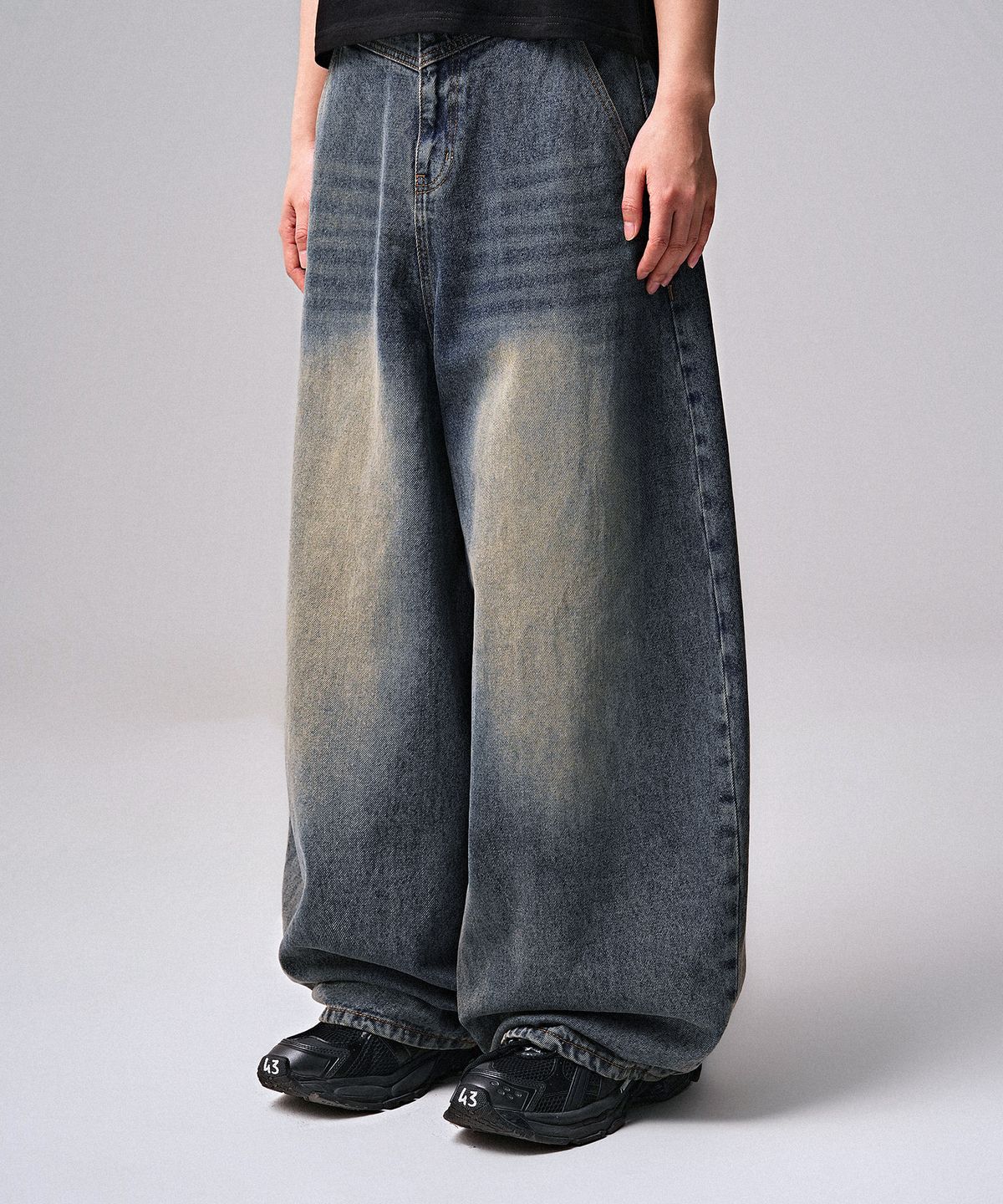젠더스트(ZENDUST) Rothen Wide Denim Pants WASHING BLACK