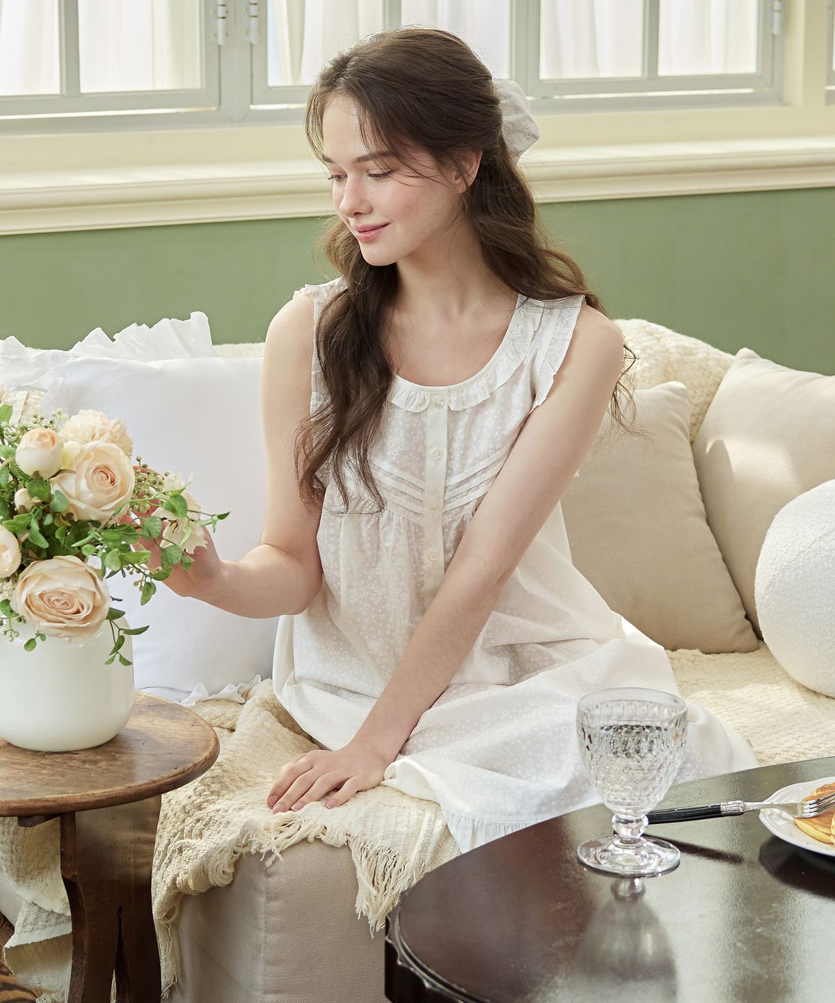 메이플라워(MAY FLOWER) 화이트퓨어 나시 순면 여성 빅사이즈 원피스 잠옷