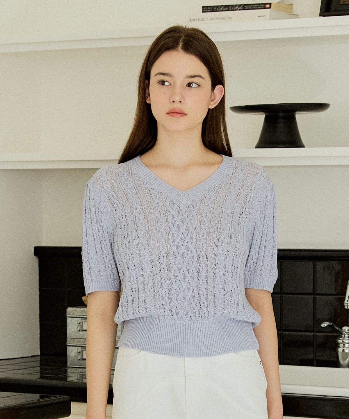 엽페(YUPPE) FISHERMAN PUFF KNIT_SKY BLUE