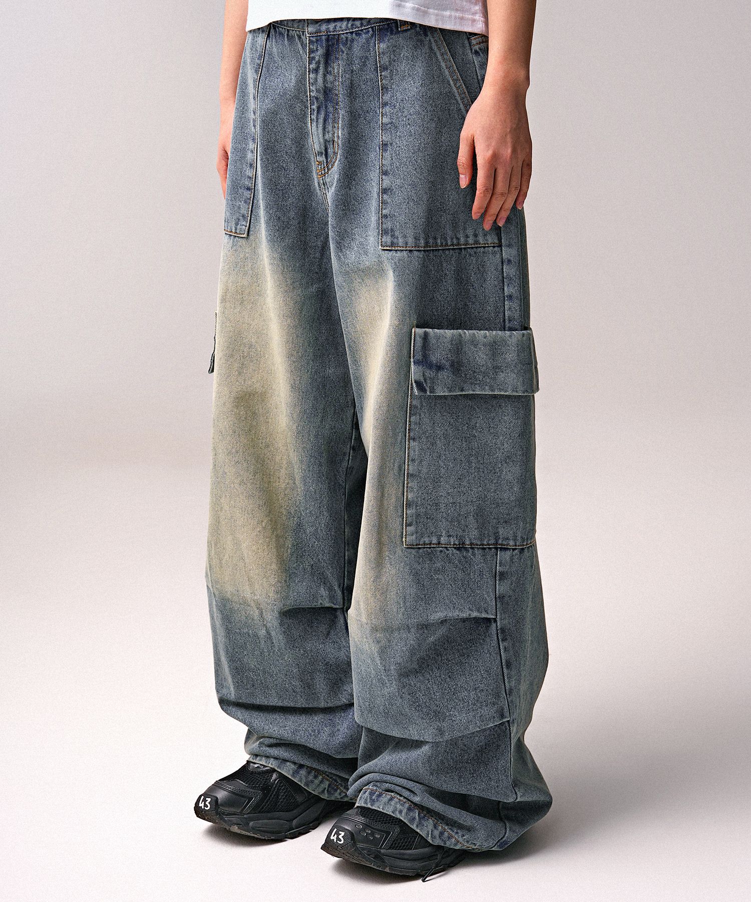 [JEMUT]★DUST WASHING WIDE DENIM PANTS JEMUT】23SS☆ Dust Washing Wide Denim Pants (Jemut/デニム