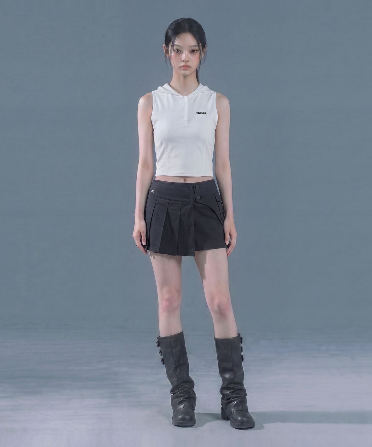 인어데이즈(INADAZE) 베이직 로고 후드 민소매 (화이트)