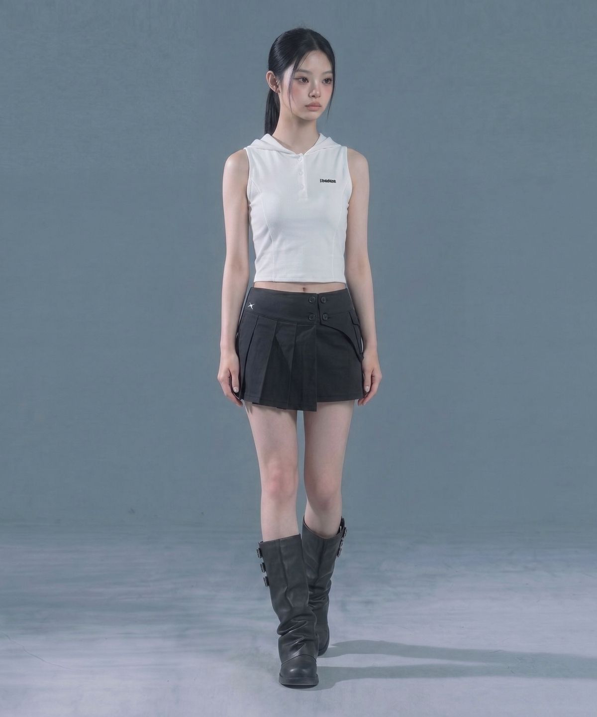 인어데이즈(INADAZE) 베이직 로고 후드 민소매 (화이트)