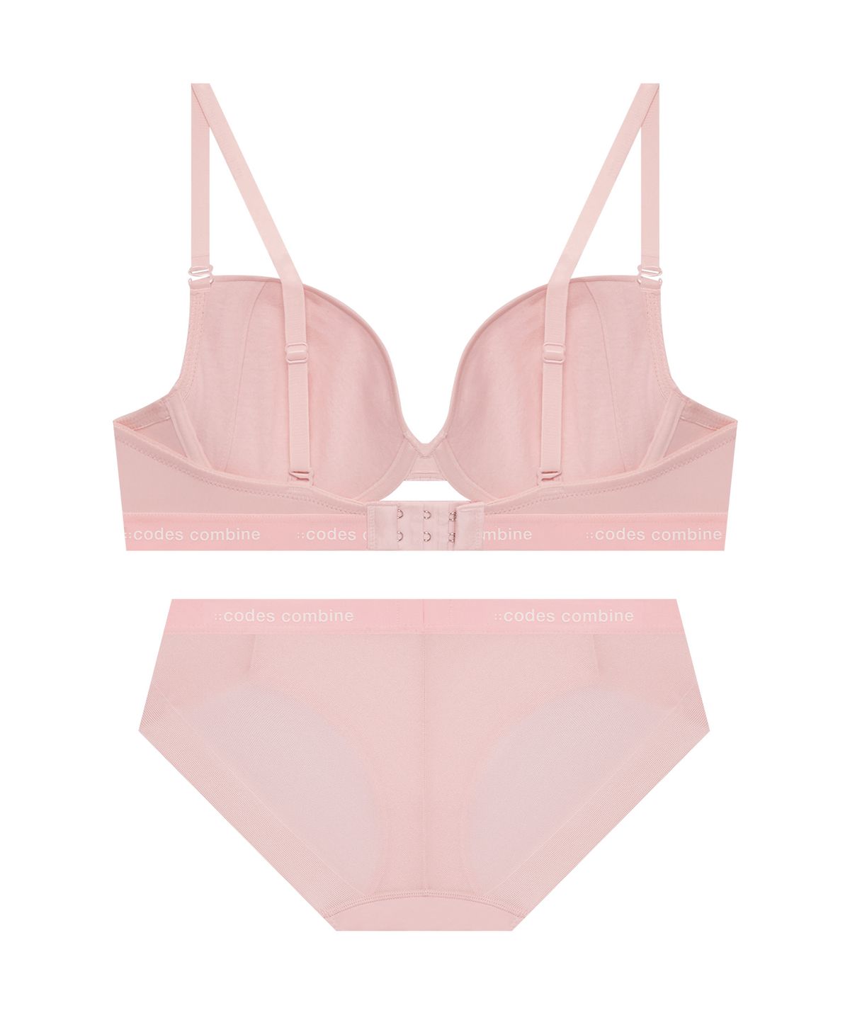 코데즈컴바인 이너웨어(CODES COMBINE INNERWEAR) [브라1+팬티2] 쉘론 톤온톤밴드 브라 햄팬티 세트_라이트핑크