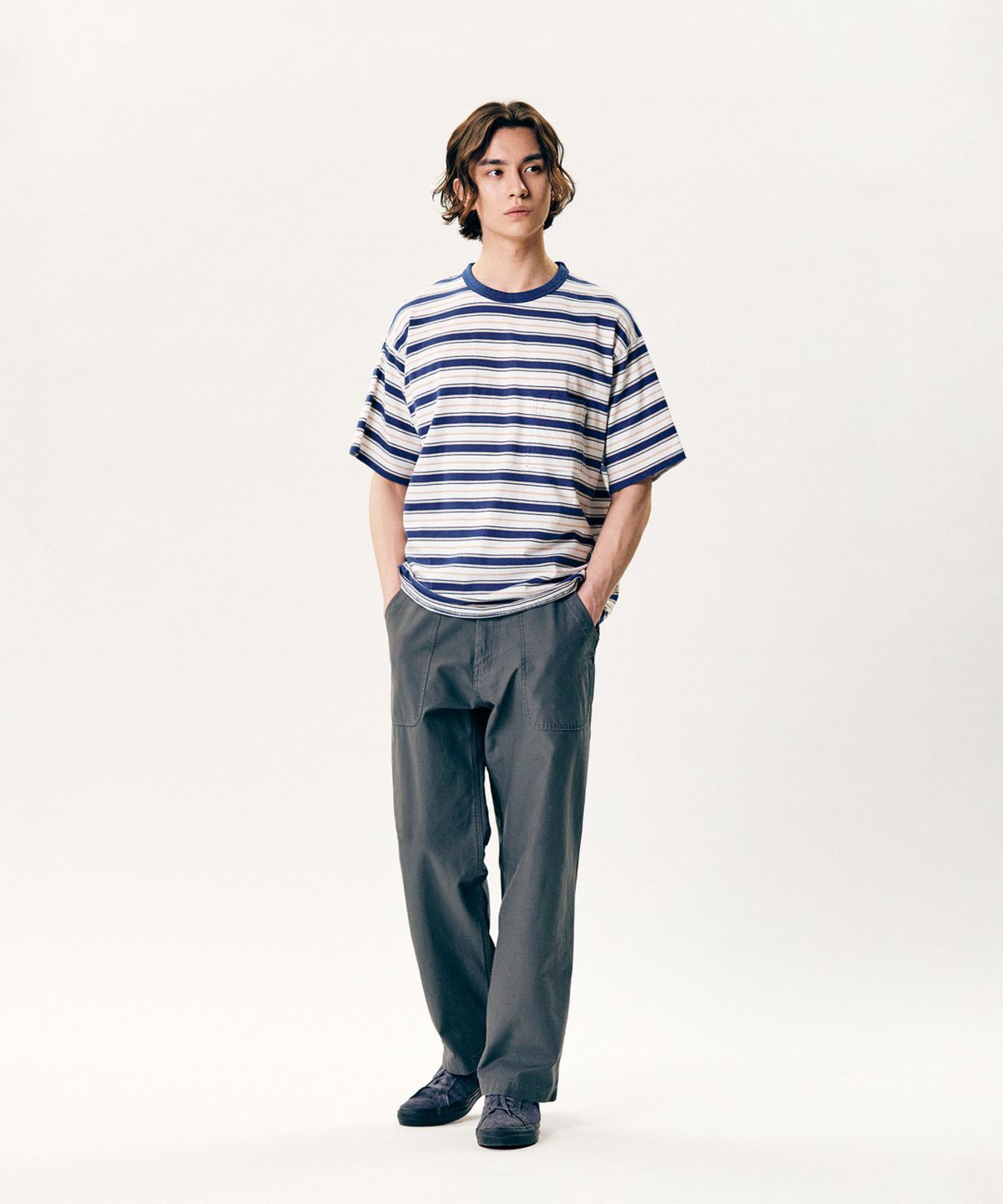 에스피오나지(ESPIONAGE) Multi Border Pocket Tee Blue