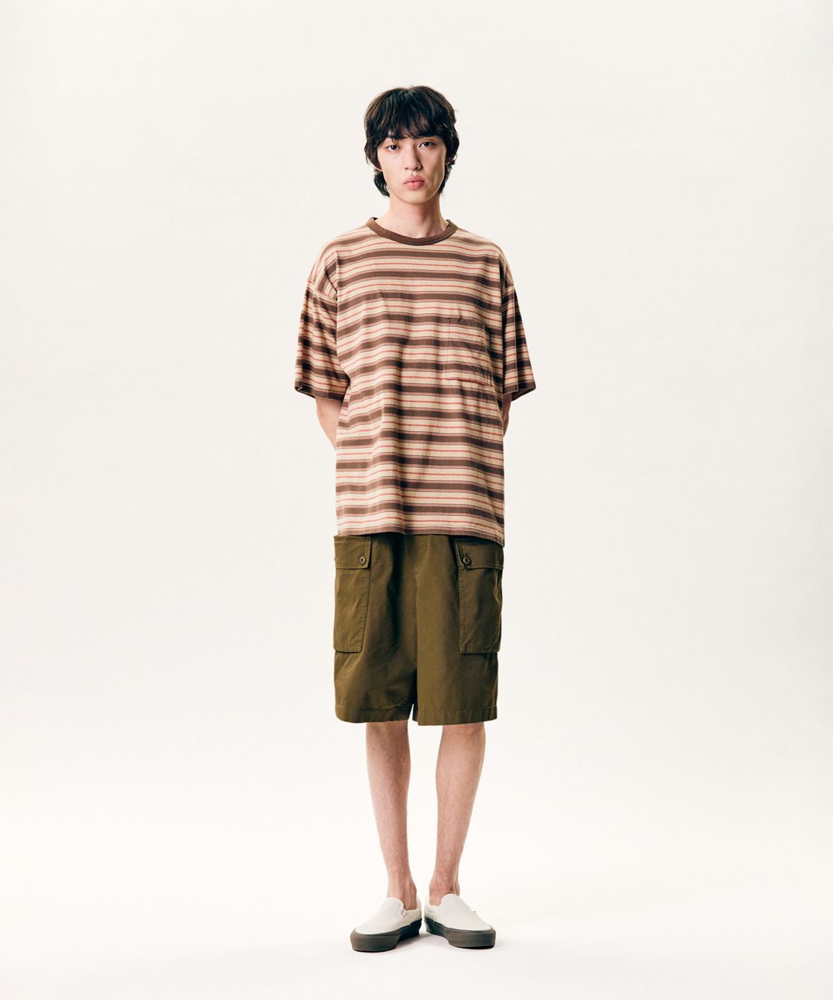 에스피오나지(ESPIONAGE) Multi Border Pocket Tee Brown