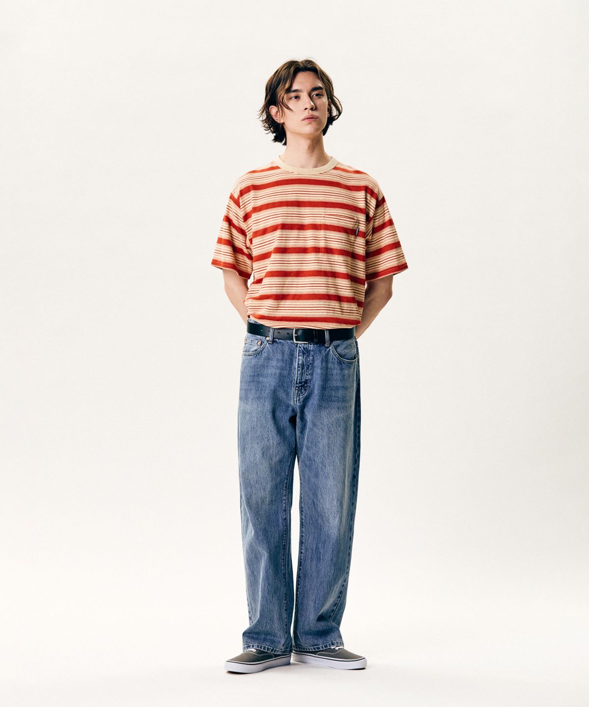 에스피오나지(ESPIONAGE) Vintage Border Pocket Tee Orange