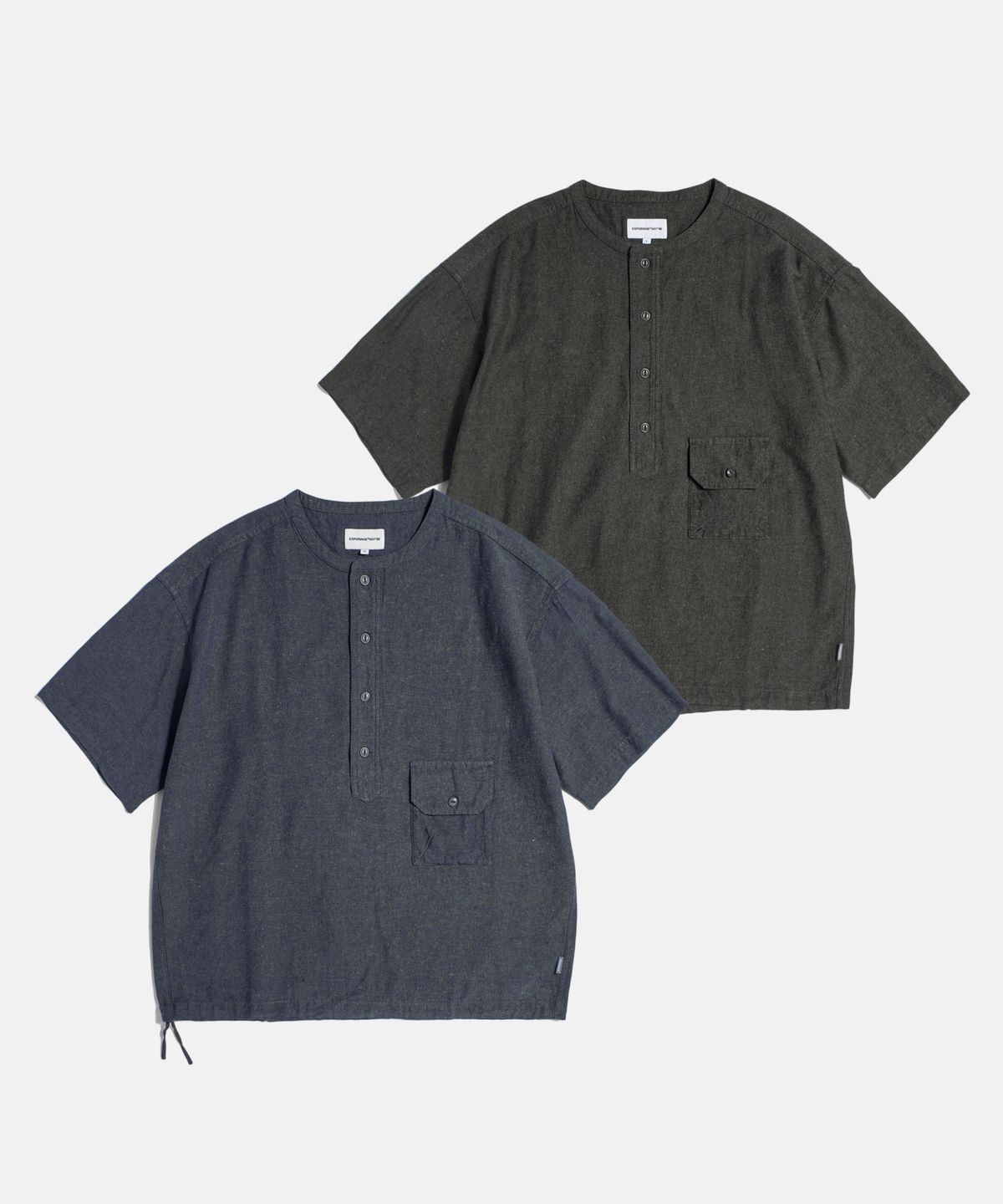 에스피오나지(ESPIONAGE) Cotton Ramie S/S Henley Shirt Charcoal