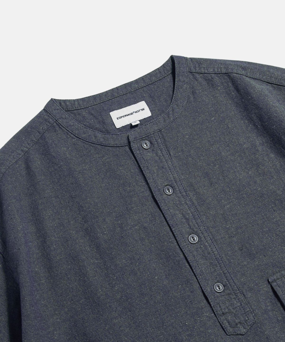 에스피오나지(ESPIONAGE) Cotton Ramie S/S Henley Shirt Navy
