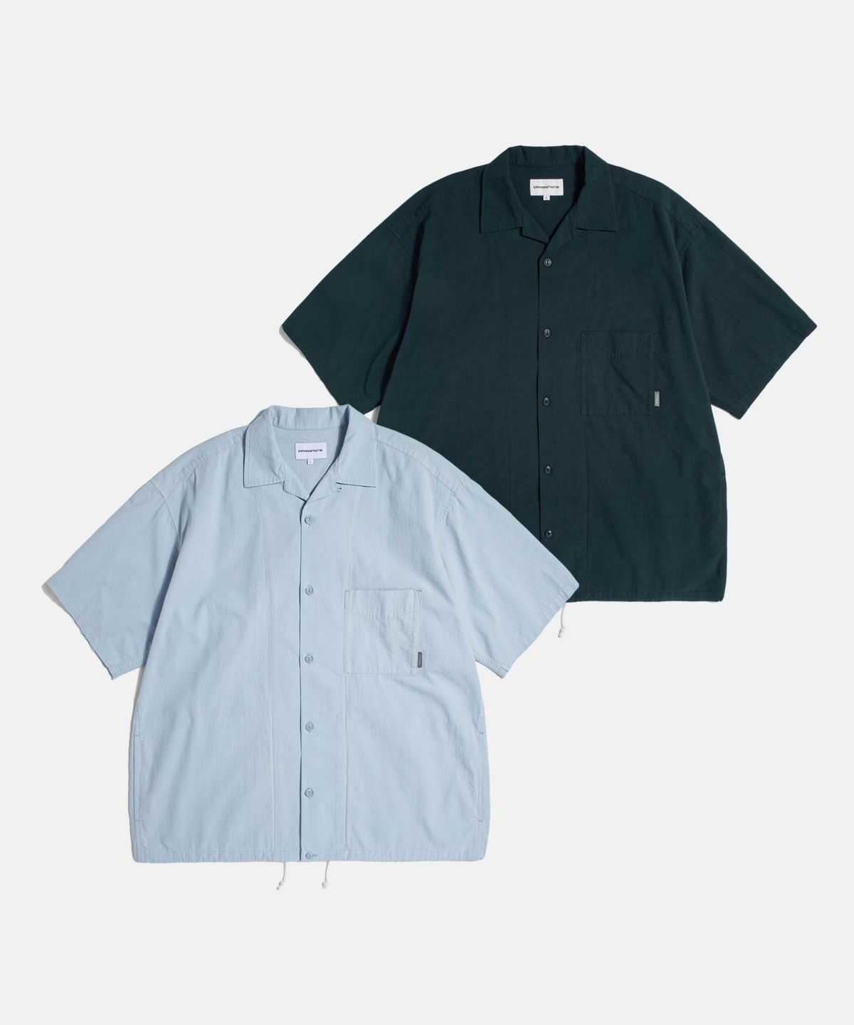 에스피오나지(ESPIONAGE) Cotton Seersucker S/S Outer Shirt Navy