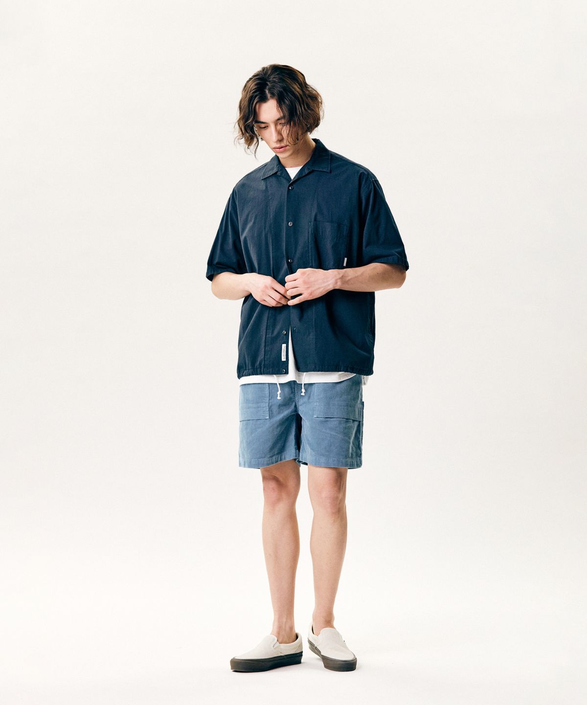 에스피오나지(ESPIONAGE) Cotton Seersucker S/S Outer Shirt Navy