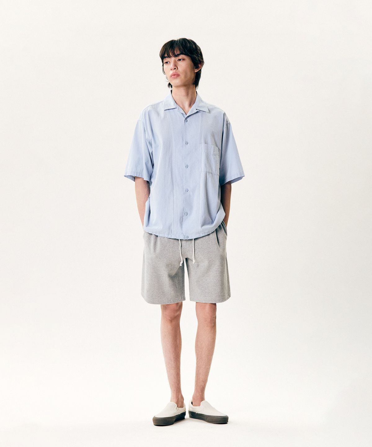 에스피오나지(ESPIONAGE) Cotton Seersucker S/S Outer Shirt Light Blue
