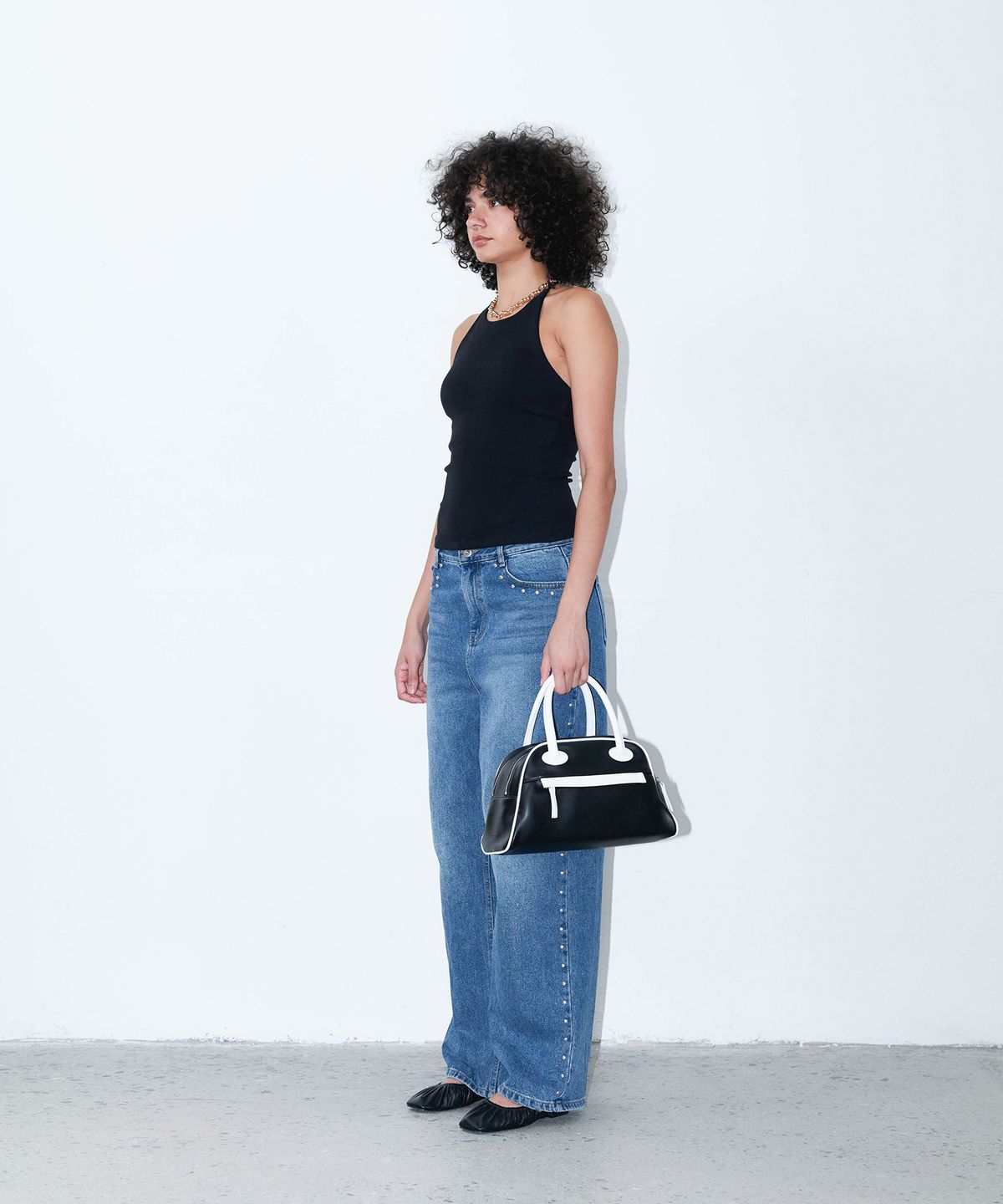 크리스틴프로젝트(CHRISTINE PROJECT) TWO ZIPPER TOTE BAG(WHITE BLACK PEPPER)
