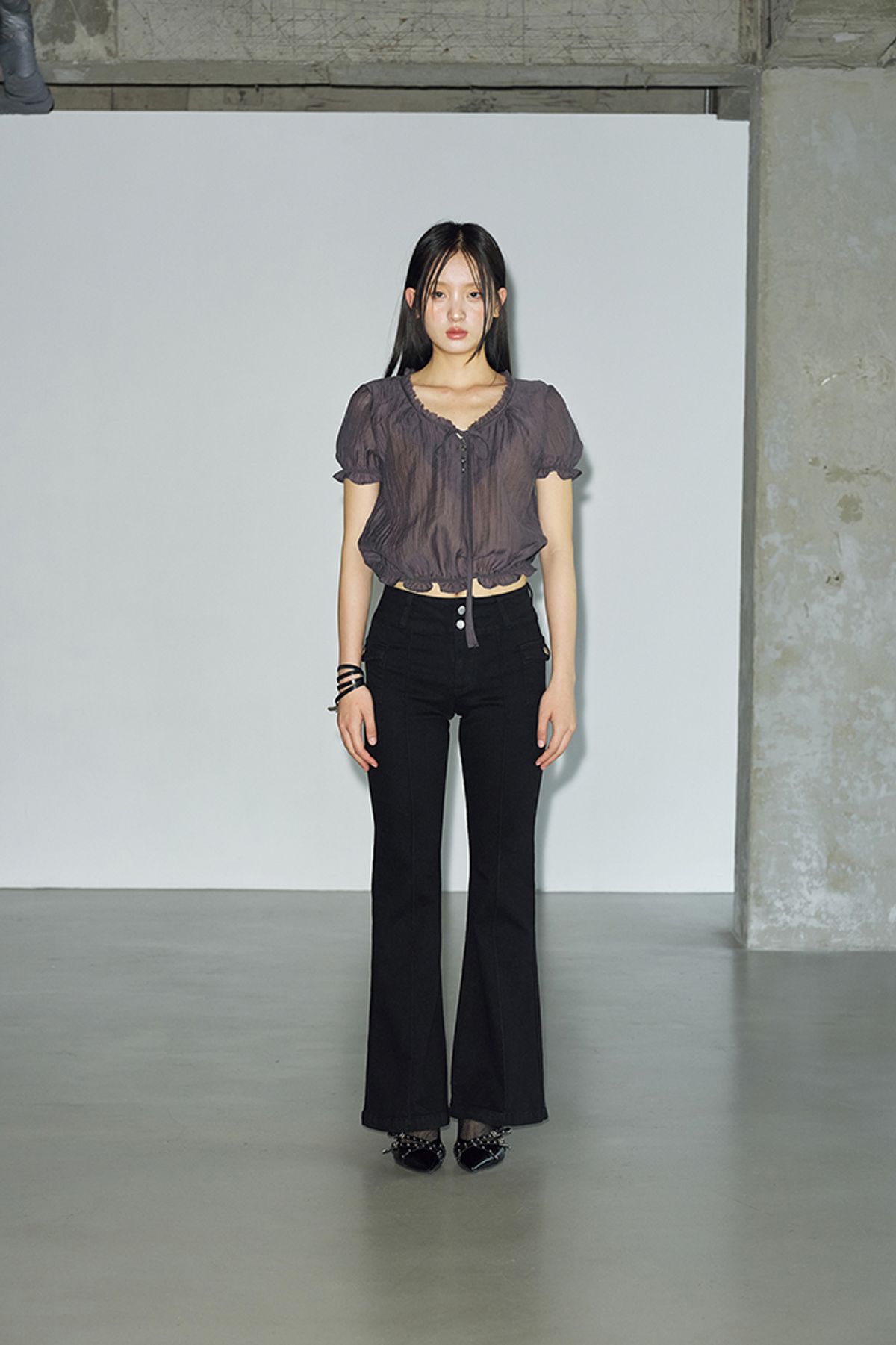 헬레네파리스(HELENE PARIS) 크리즈 시스루 썸머 셔츠 [차콜]