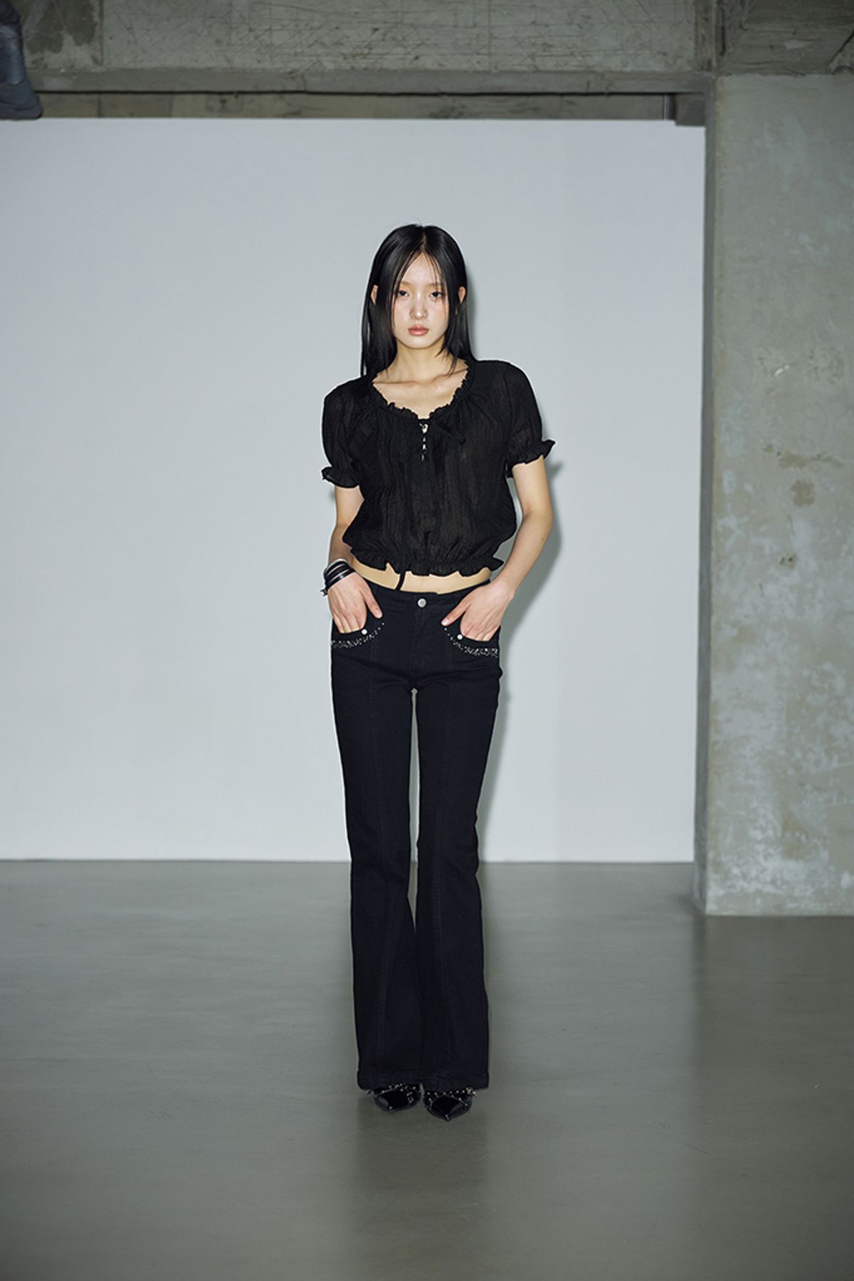 헬레네파리스(HELENE PARIS) 크리즈 시스루 썸머 셔츠 [블랙]