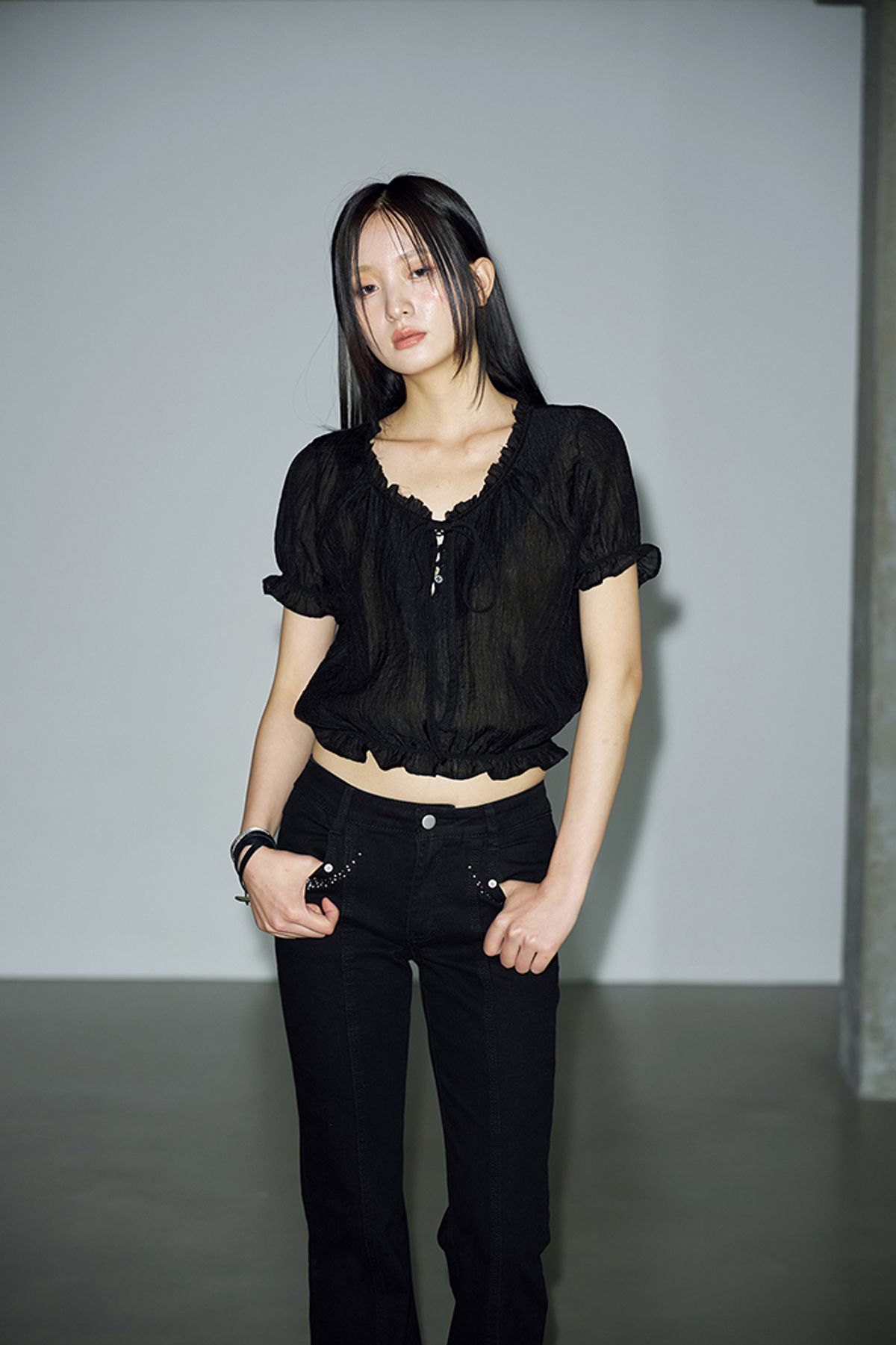 헬레네파리스(HELENE PARIS) 크리즈 시스루 썸머 셔츠 [블랙]