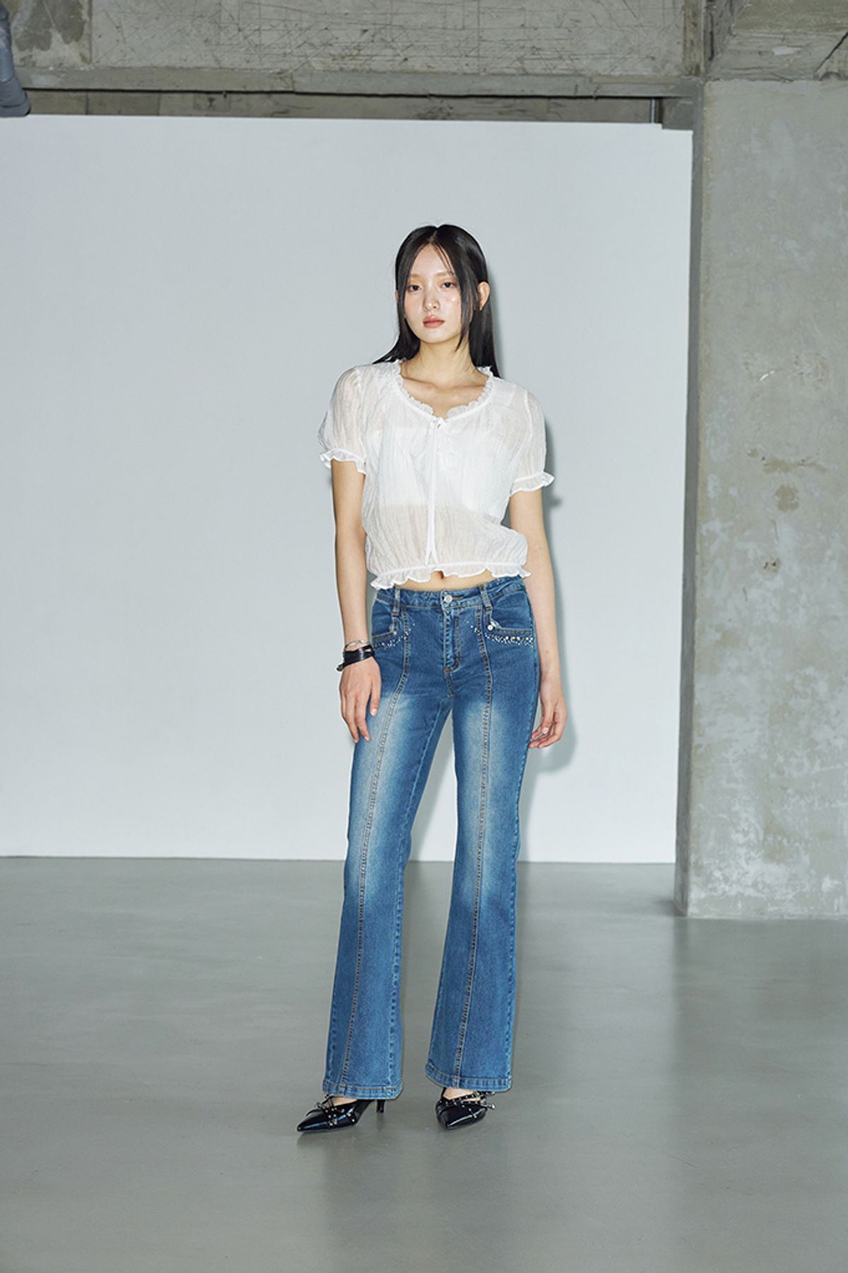 헬레네파리스(HELENE PARIS) 크리즈 시스루 썸머 셔츠 [화이트]