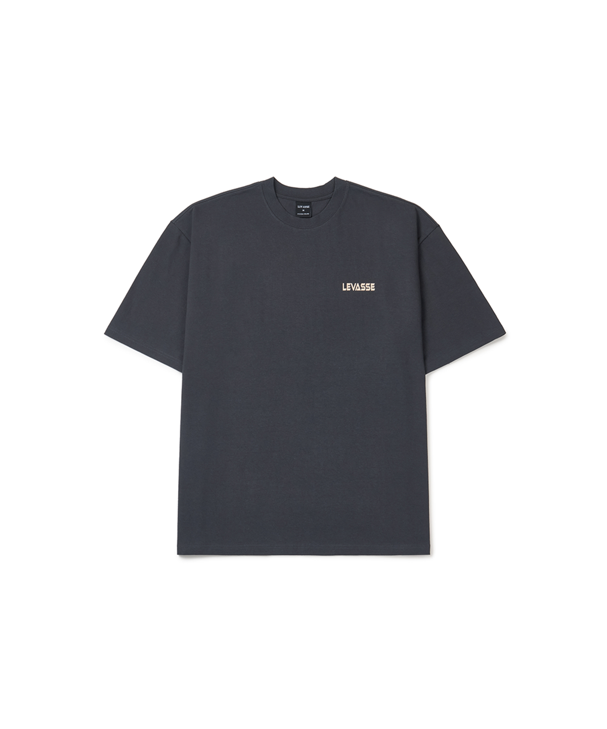 르바세(LEVASSE) Old School Overfit Tee – Charcoal (Light Beige Logo)