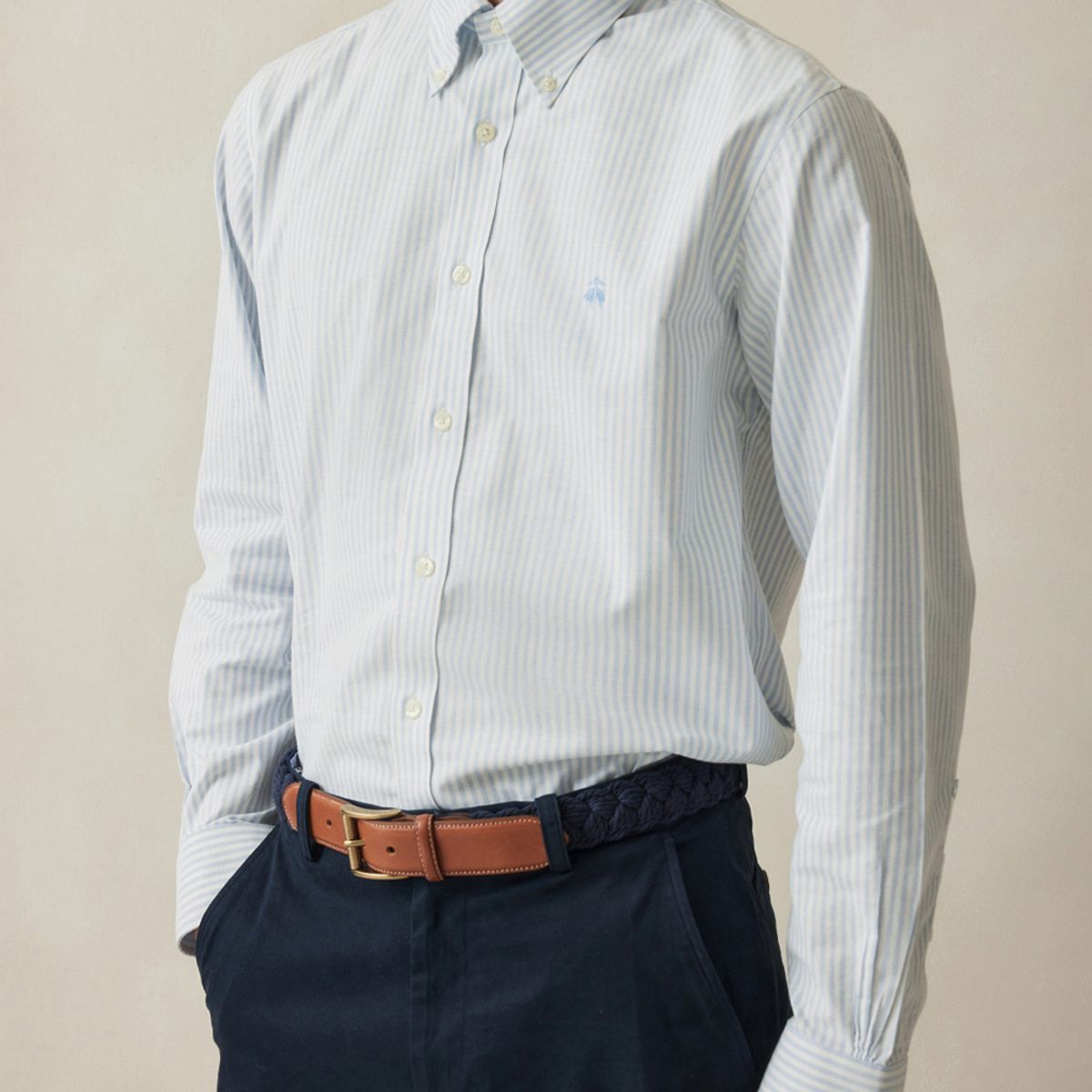 브룩스 브라더스(BROOKS BROTHERS) 레귤러핏 논아이론 옥스포드 뱅갈 스트라이프 셔츠 (라이트블루) (BBTHMF9968L)