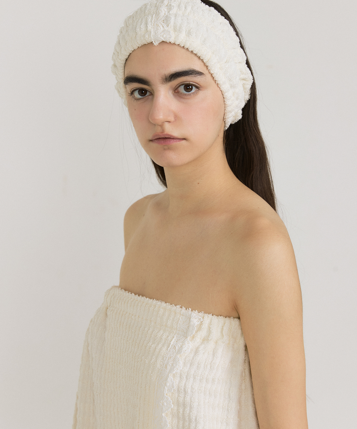 조스라운지(JO'S LOUNGE) (w) Brick White Terry Bath Wrap + Head Band