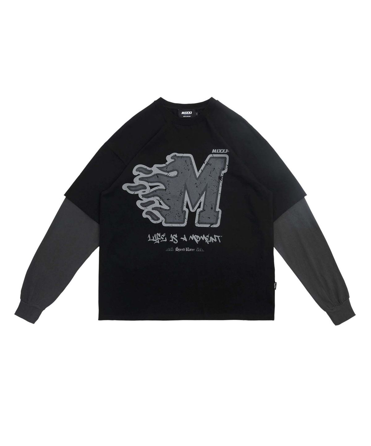 믹쓰제이(MIXXJ) FLAME LAYERED LONG SLEEVE (BLACK)