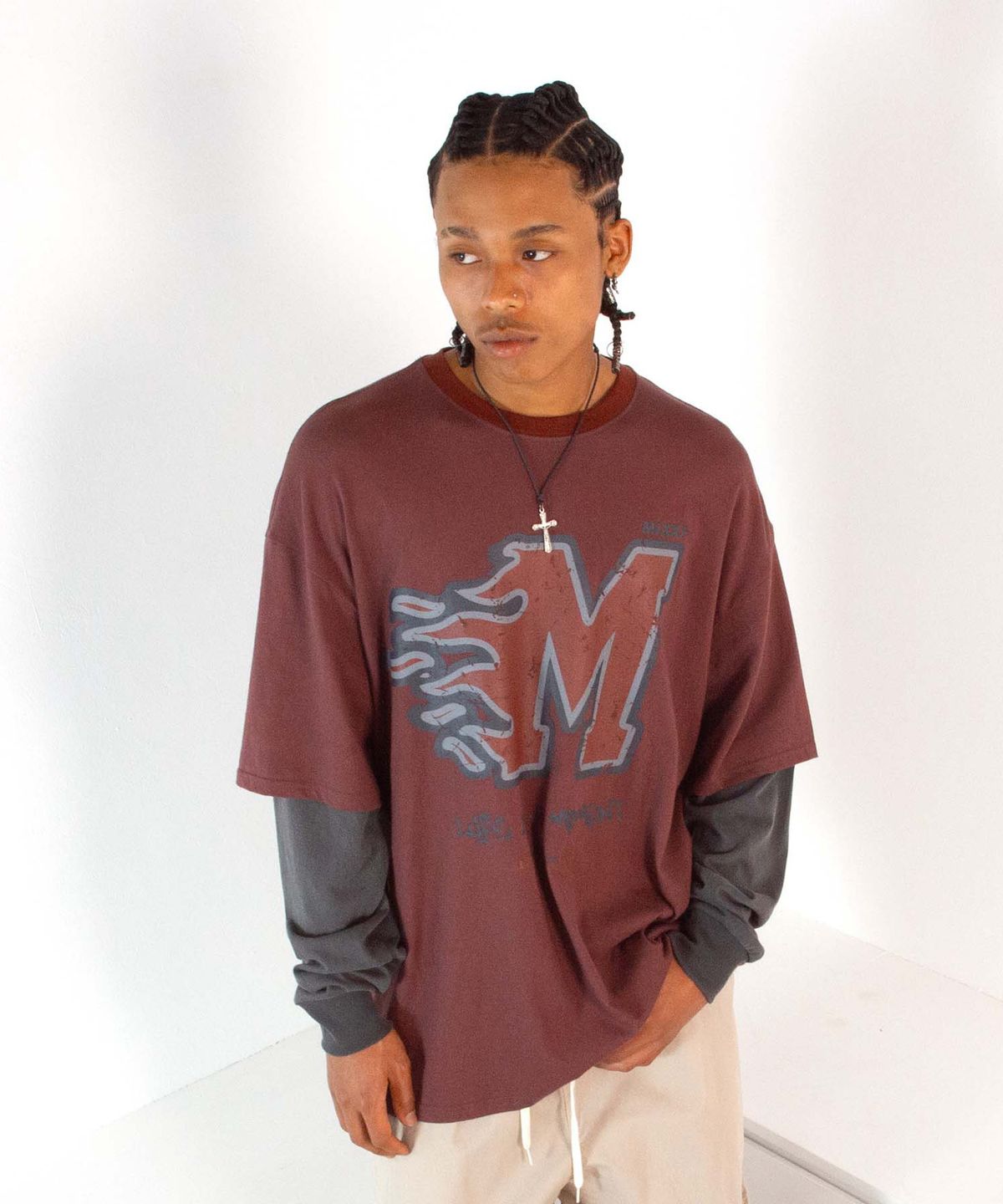 믹쓰제이(MIXXJ) FLAME LAYERED LONG SLEEVE (BURGUNDY)