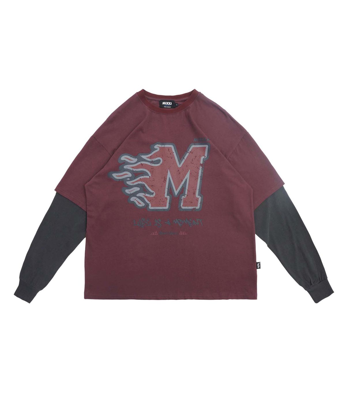 믹쓰제이(MIXXJ) FLAME LAYERED LONG SLEEVE (BURGUNDY)