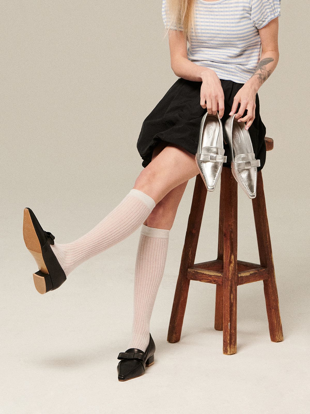 에뗄린(ETELIN) Sahara Ribbon Flat Pumps 3cm - Silvie