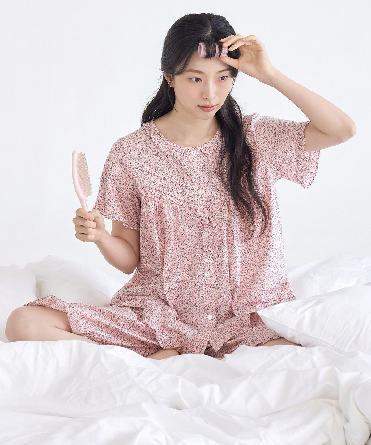 메이플라워(MAY FLOWER) 핑크잔꽃 반팔 순면 여성 빅사이즈 잠옷 세트