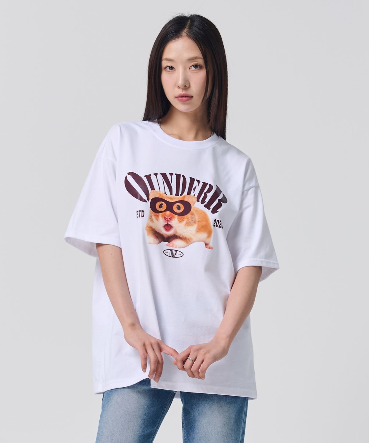 오언더알(OUNDERR) MASK HAMSTER 반팔 티셔츠 (화이트)