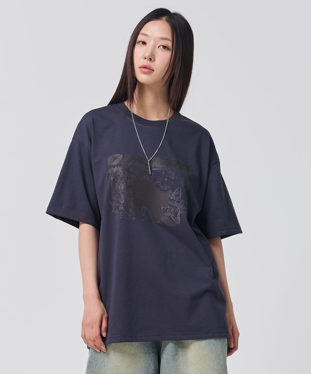오언더알(OUNDERR) 모노 컬랙션 캣 반팔 티셔츠 (차콜)