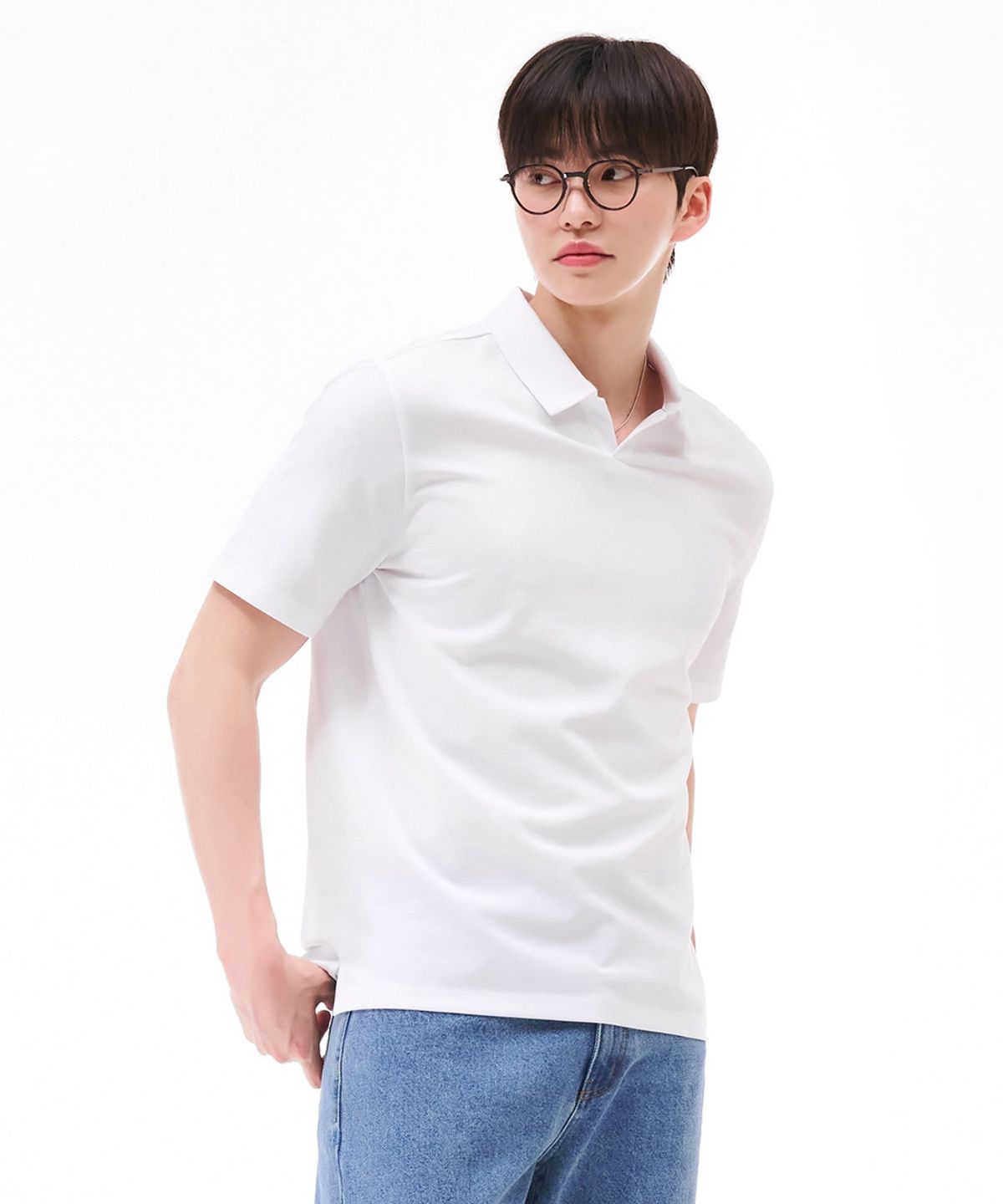 체이스컬트(CHASECULT) 남성 오픈 카라 반팔 티셔츠-화이트