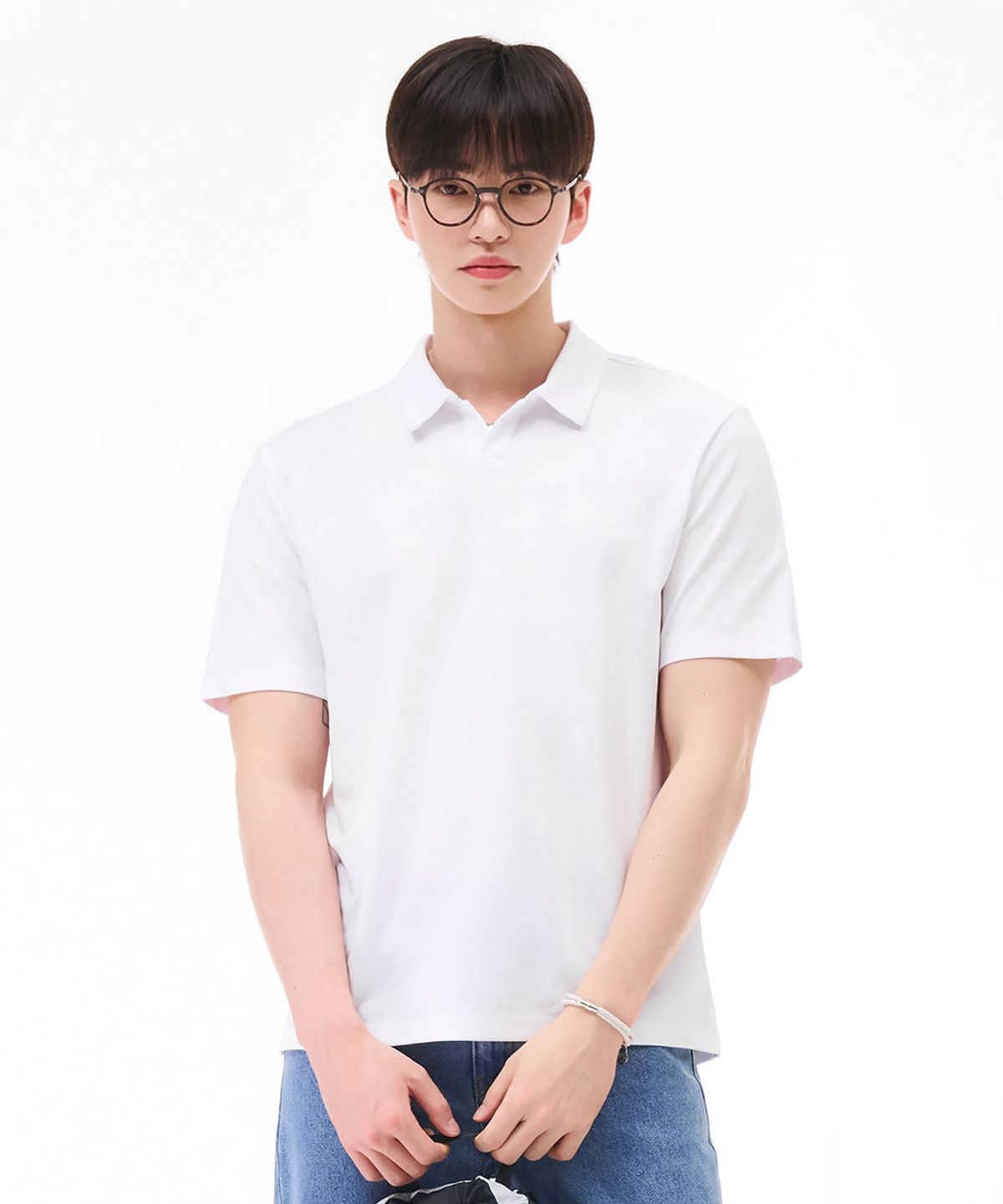 체이스컬트(CHASECULT) 남성 오픈 카라 반팔 티셔츠-화이트