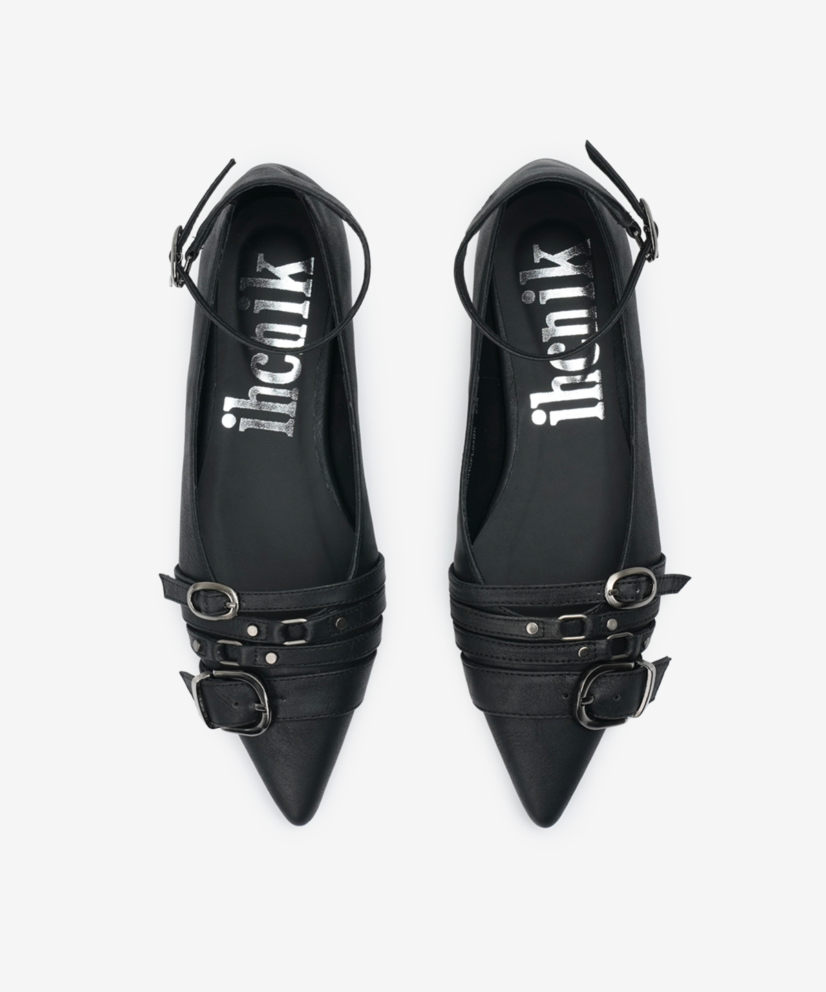 이크닉(IHCNIK) r. 904  four belted steletto flats  /  black