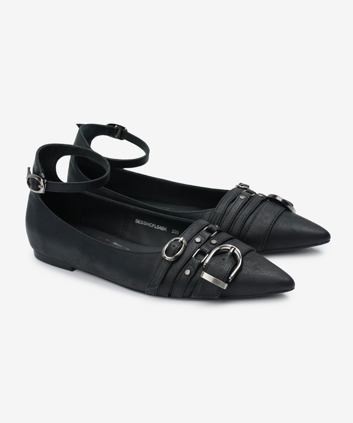 이크닉(IHCNIK) r. 904  four belted steletto flats  /  black