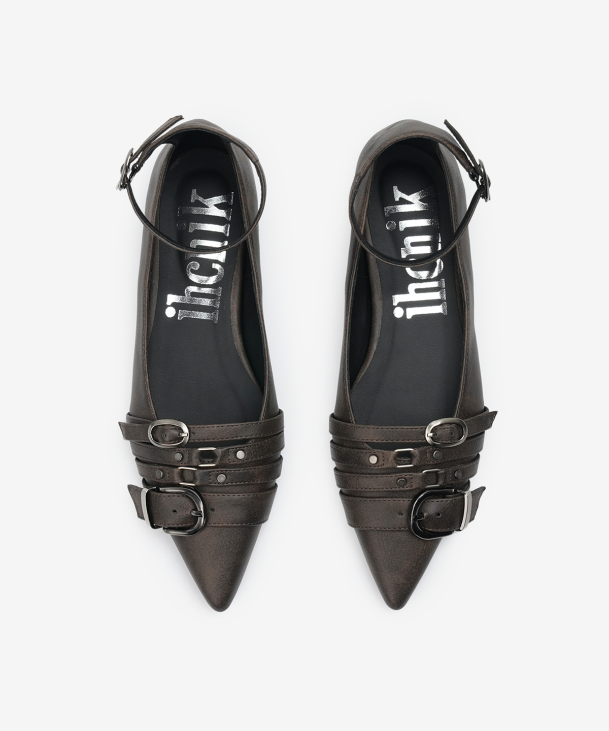 이크닉(IHCNIK) r. 904  four belted steletto flats  /  brown