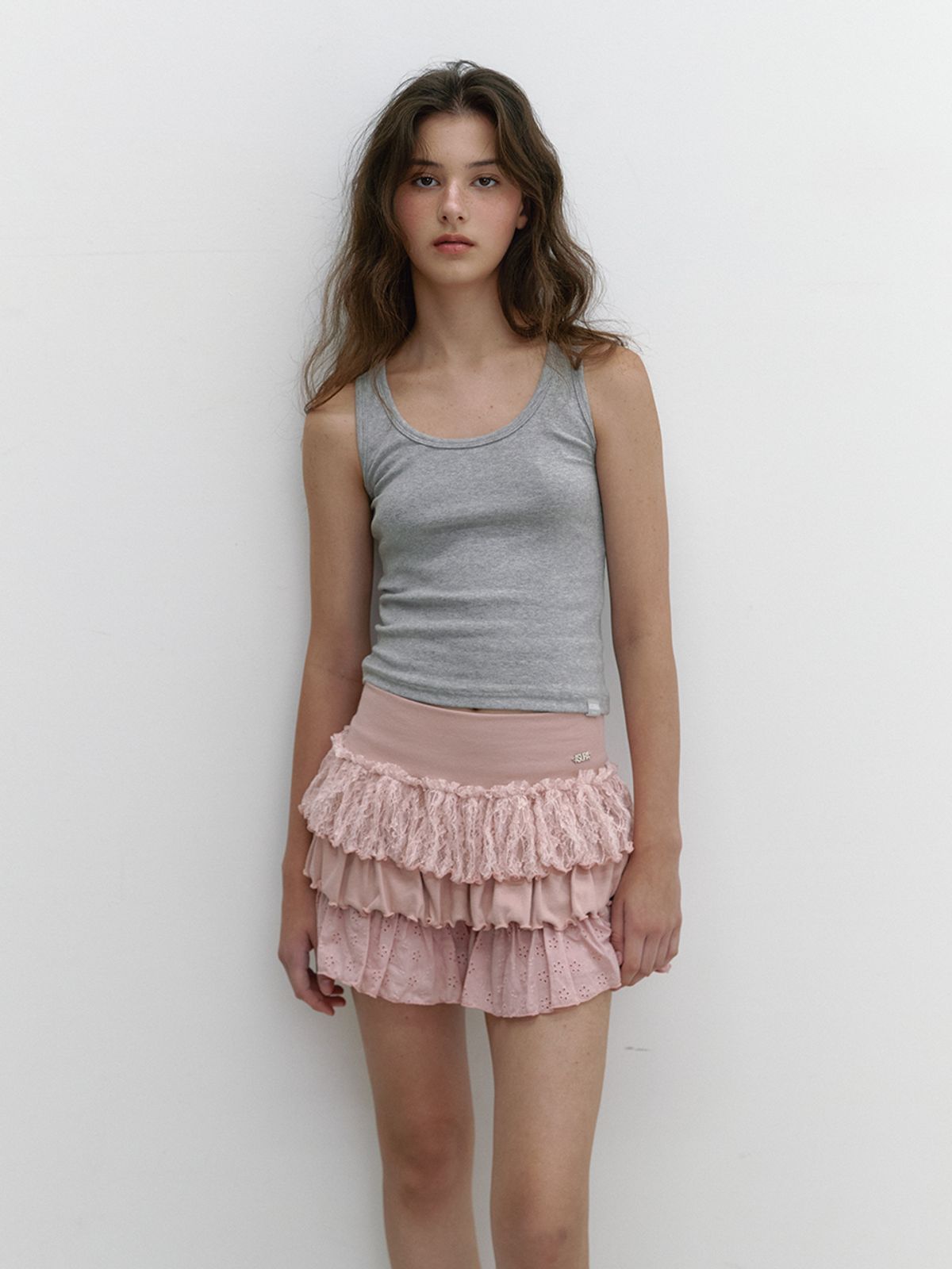 아수라(ASURA) LACE JERSEY CANCAN SKIRT (PINK)